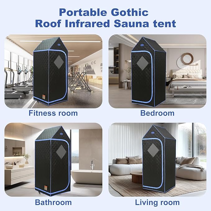 Portable Infrared Sauna for Home Spa, Full Size 1 Person Far Infrared Sauna, 1,020watt, Portable Sauna with Heating Foot Pad, Portable Chair, 31.5" x 31.5" x 77"