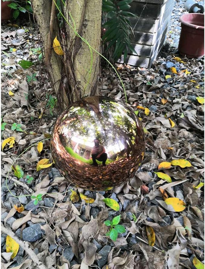 35cm/14 inch Diameter Gazing Globe Mirror Ball,Rose Gold Stainless Steel Polished Reflective Smooth Garden Sphere,Colorful and Shiny Addition to Any Garden or Home