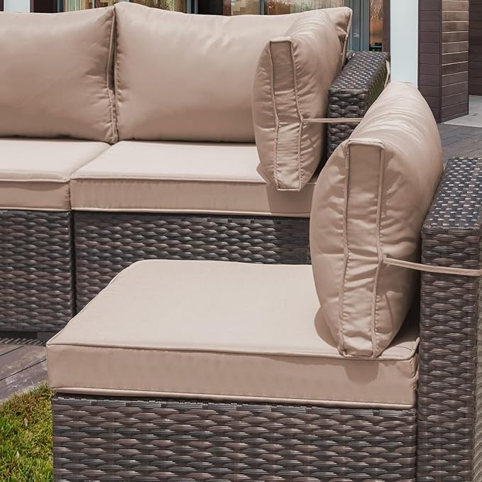 Outdoor Patio Furniture Set with Propane Fire Pit Table, 8 Pieces Outdoor Furniture Patio Sectional Sofa Conversation Set w/ETL Approved 43" Gas Outdoor Fire Table & Coffee Table Brown