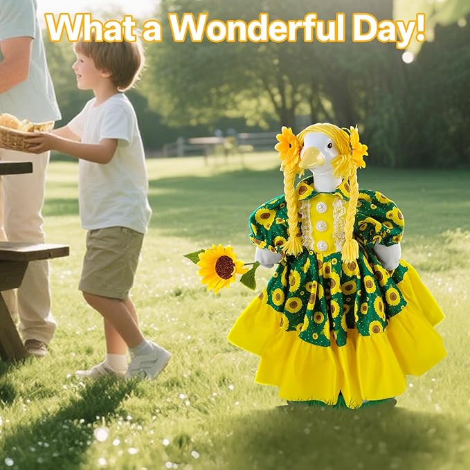 RONBEI Porch Goose Outfits, Sunflower Porch Goose Outfits Clothes for Porch Goose Statue Fit 23” Geese Lawn Yard Garden Party Decorate