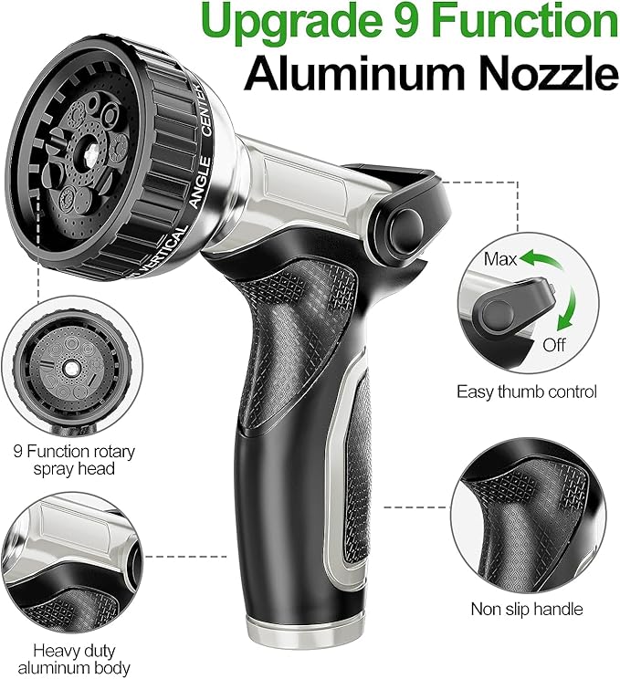 SPECILITE Stainless Steel Garden Water Hose 100 ft with Swivel Handle, Lightweight & Flexible Pipe with Heavy Duty Nozzle for Yard, Outdoor, Lawn