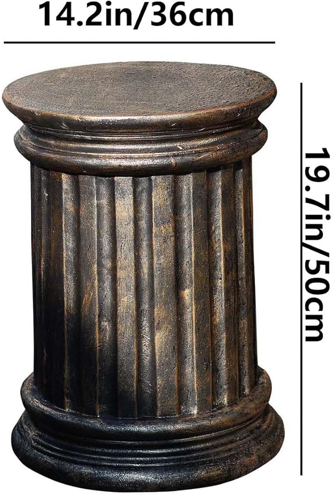 Decorative Roman Column Pedestal, Black Bronze, MGO Cement with Fiber, Classical Garden Pillar, Indoor Outdoor Decor, 19.7inch Height, Wrap Foam Safely Delivered from Local Warehouse