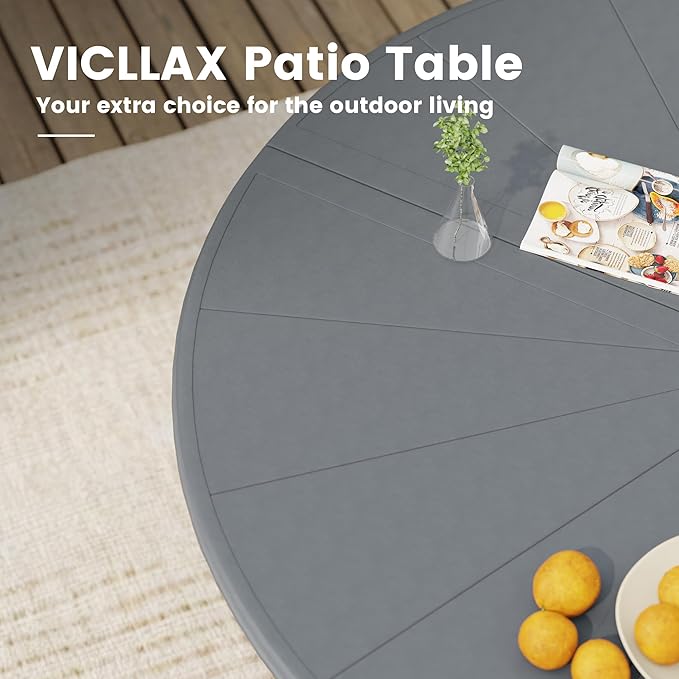 VICLLAX Outdoor Patio Round Dining Table, 40.6"x 40.6" Aluminum Tabletop with Storage Shelf for Deck Lawn Garden Backyard, Dark Grey