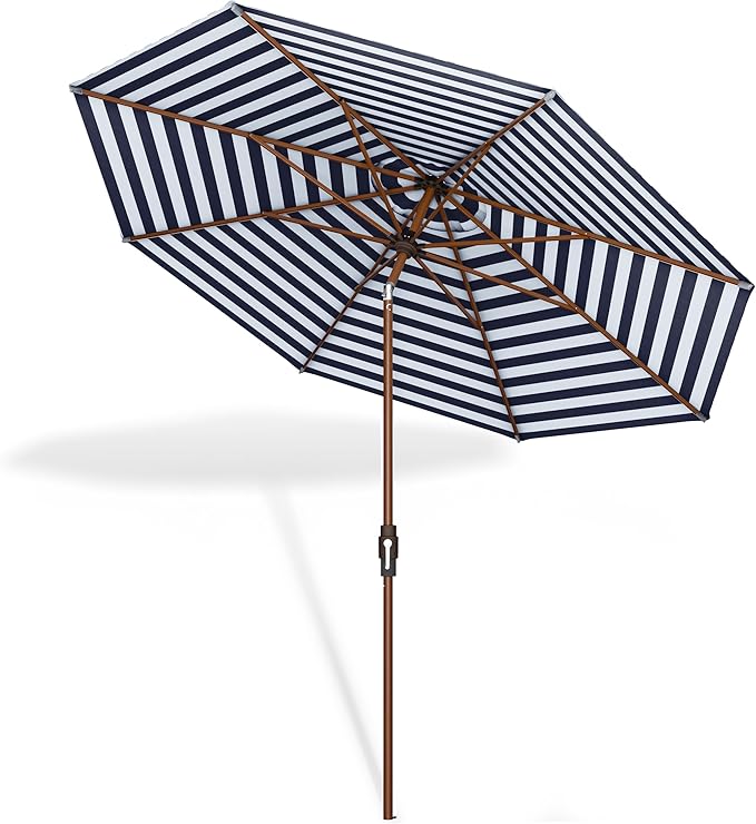 Midtown Umbrellas Wooden 2-9 Feet Outdoor Patio Umbrella, Terylast Navy & White Stripes Fabric, Aluminum Frame For Backyard Umbrella, Deck Umbrella, Garden Umbrella & Pool Umbrella - Wooden Pole