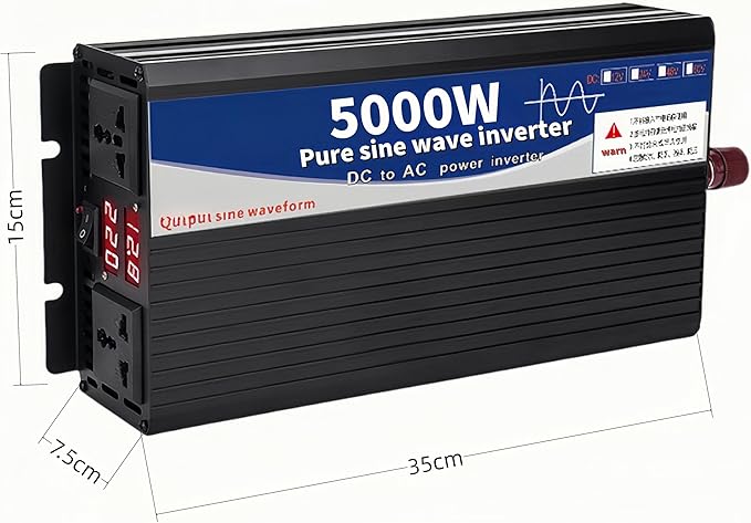 5000 Watt Power Inverter 12V DC to 110V AC Converter, LED Display with 2 AC Outlets Dual Fans Radiating for RV, Camp and Home, Electric Tool Pure Sine Wave Inverter (110V, 5000W 12V)