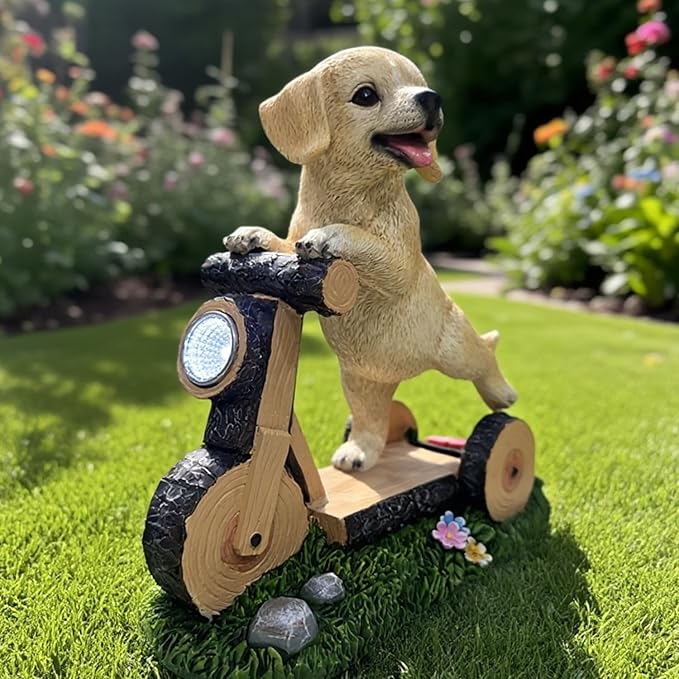 Solar Garden Statue LED Outdoor Garden Decor Funny Animal Sculpture for Yard Patio Lawn Weatherproof Resin Birthday Art Gift(Dog on Bicycle)