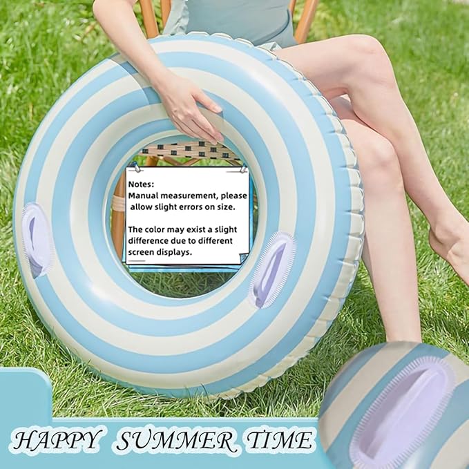 2 PCS Striped Pool Floats for Adults Swimming Rings Tube with Handles -Inflatable Pool Float Tube for Adults Pool Floats for The Beach, Party, Vacation