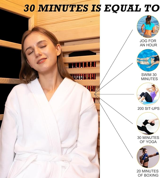 Cedar Infrared Sauna Room with Recliner, 2 Person Wood Home Spa Indoor Dry Heat Saunas with 9 Heaters, Bluetooth Speaker, 7 Color Lights, Oxygen Bar (3400W/220V, L 5.9ft x W 5.9ft x H 6.2ft)