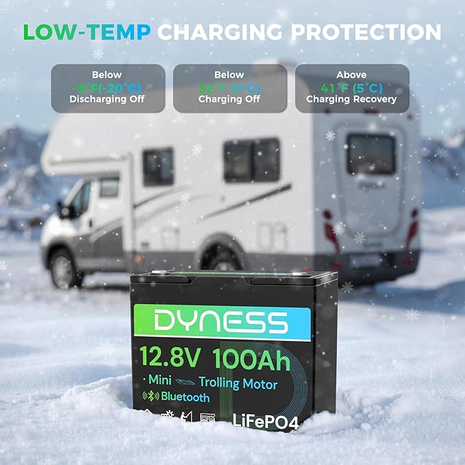 12V 100Ah LiFePO4 Lithium Battery with Bluetooth, Group 24,Max.1280Wh Energy, Built-in 100A BMS with Low-Temp Protection, Perfect for Trolling Motor RV,Boat, Solar System