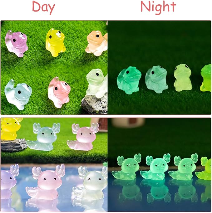 Luminous Mini Resin Animals 200 Pcs Tiny Resin Animals Figurines to Hide Mini Ducks Dinosaurs Glow in Dark for DIY Garden Miniatures Fairy Garden Accessories