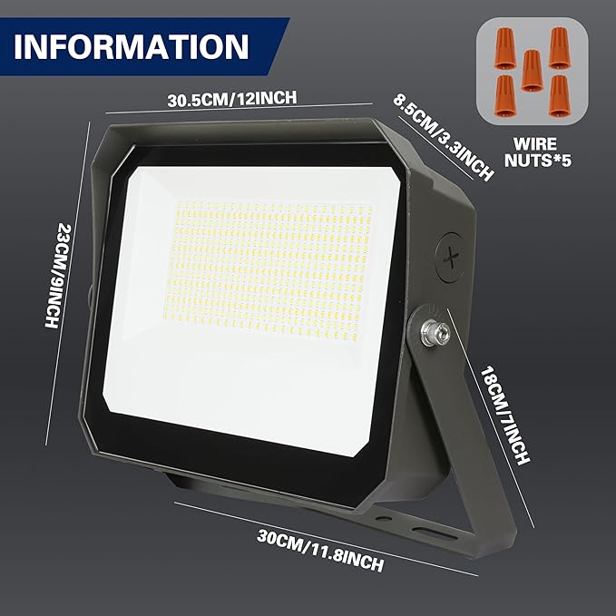 LAMPHOME LED Flood Lights Outdoor 100/120/150W W and 3000/4000/5000K Adjustable 19500Lm,Dusk-to-Dawn Sensor o Dawn Flood Light for Yard, Garage, Garden,UL Listed,Includes Include Slip Fitter Mount