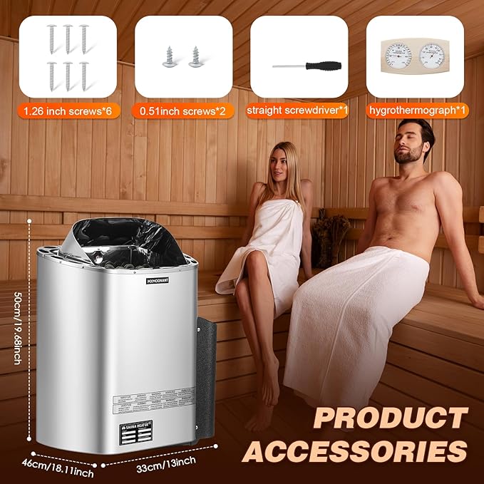 Mxmoonant Sauna Heater, 6KW 220V Electric Sauna Heaters Digital Control Sauna Stove Dry Steam Sauna Bath for Home Hotel Spa Max. 300 Cu.ft with Sauna Hygrothermograph