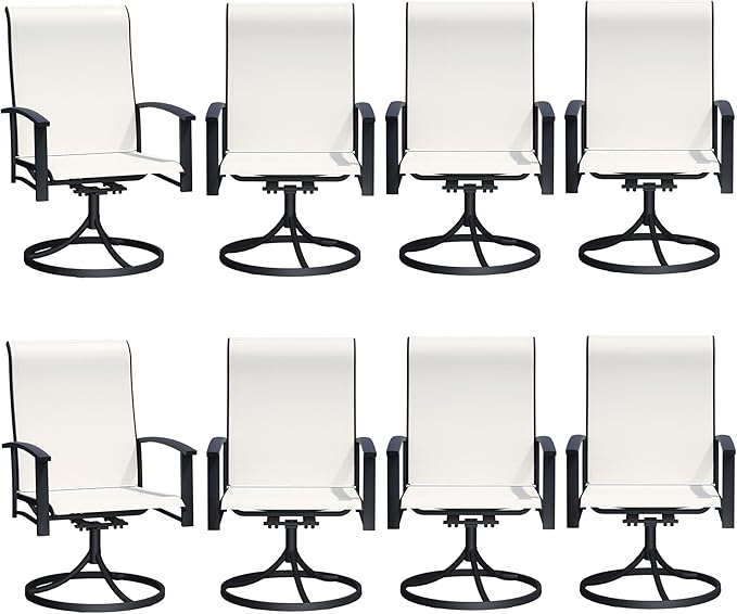 Patio Swivel Chairs Set of 8, Outdoor Swivel Chairs with Armrest, High Back Patio Chair with Metal Frame, All-Weather Outdoor Dining Chair for Deck, Porch and Lawn, Oyster Beige