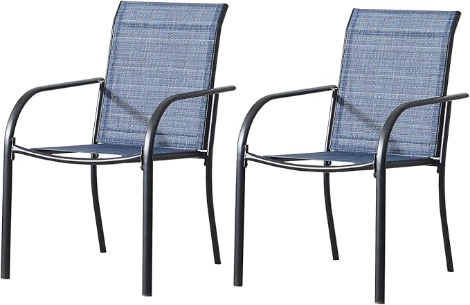 Outdoor Dining Chairs Set of 2, Stackable Patio Chairs with Textilene Fabric, Lightweight Garden Chairs for Poolside, Backyard, Camping, Light Blue