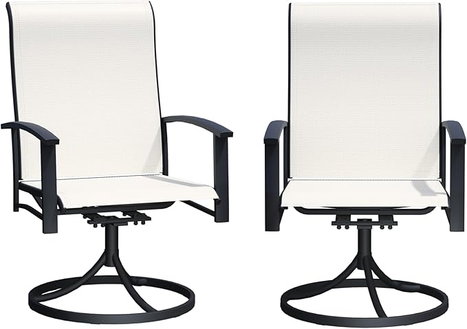 Patio Swivel Chairs Set of 2, Outdoor Swivel Chairs with Armrest, High Back Patio Chair with Metal Frame, All-Weather Outdoor Dining Chair for Deck, Porch and Lawn, Oyster Beige