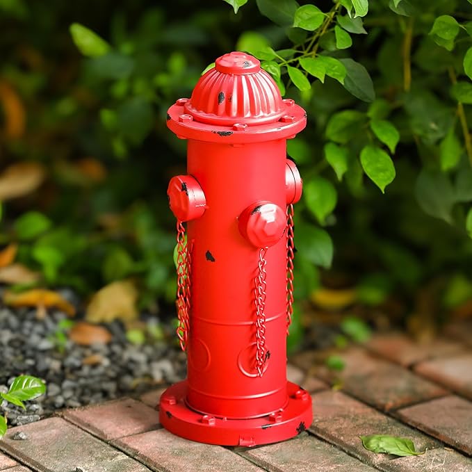 Fake Fire Hydrant for Dogs, 16.3" Red Metal Dog Pee Post with Stakes, Puppy Training Tool Indoor/Outdoor Garden Yard Statue