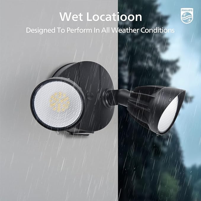Philips 2 Packs 44W 3500LM LED Security Flood Light Outdoor,Switch Controlled Aluminum Security Light, 2 Adjustable Heads,5000K Daylight,Wet Location for Patio, Garden, Yard Lights