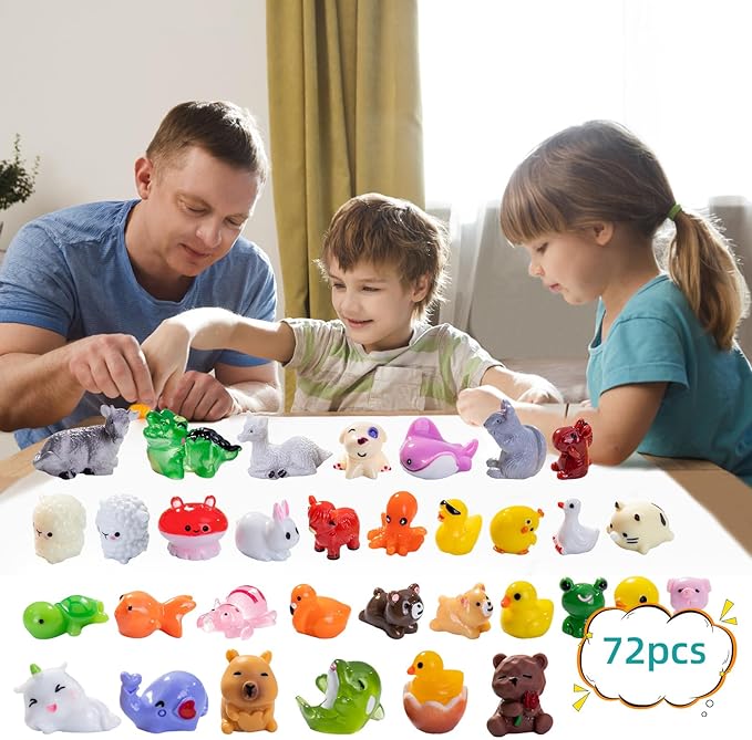 72pcs Mini Resin Animals 72 Styles Variety Tiny Animals Figures Miniature Little Small Animal Figurines Bulk for Micro Fairy Garden Landscape Accessories Hide Crafts Decor Aquarium
