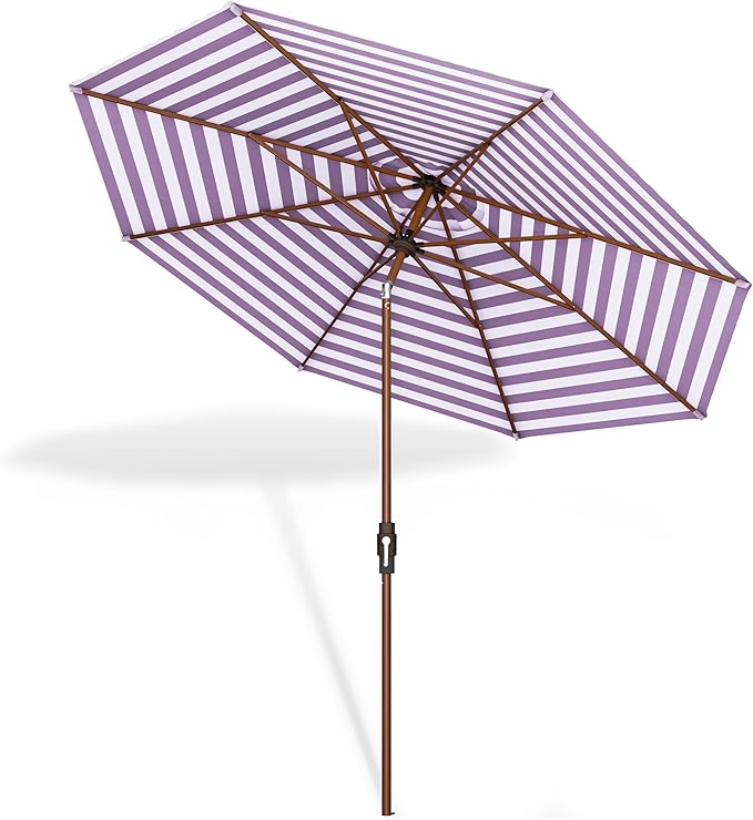 Midtown Umbrellas Wooden 2-9 Feet Outdoor Patio Umbrella, Terylast Purple & White Stripes Fabric, Aluminum Frame For Backyard Umbrella, Deck Umbrella, Garden Umbrella & Pool Umbrella - Wooden Pole