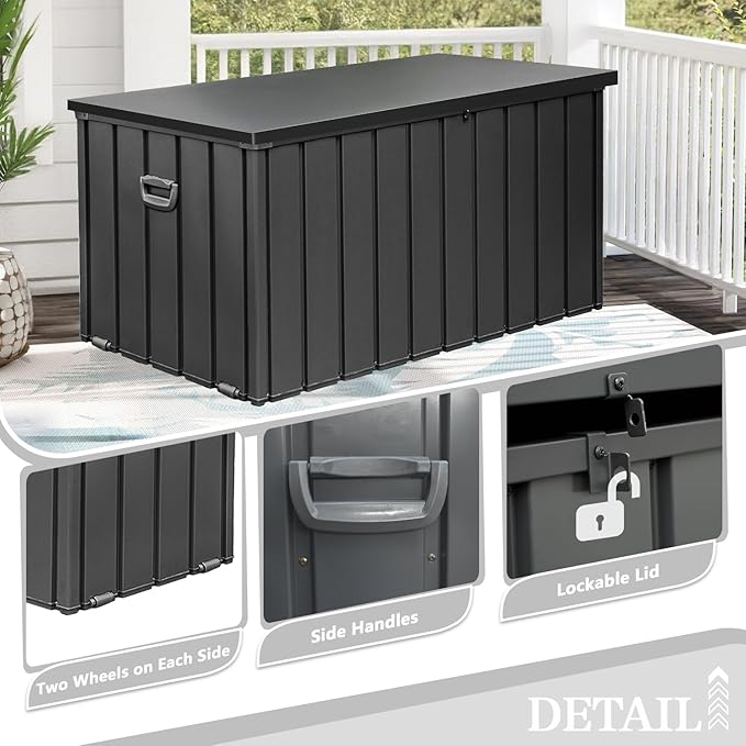 Domi 190-Gallon Outdoor Storage Box – Waterproof, Lockable Storage Cabinet for Patio Furniture, Garden Tools & Pool Supplies – Large Metal Storage for Cushions, Toys & More