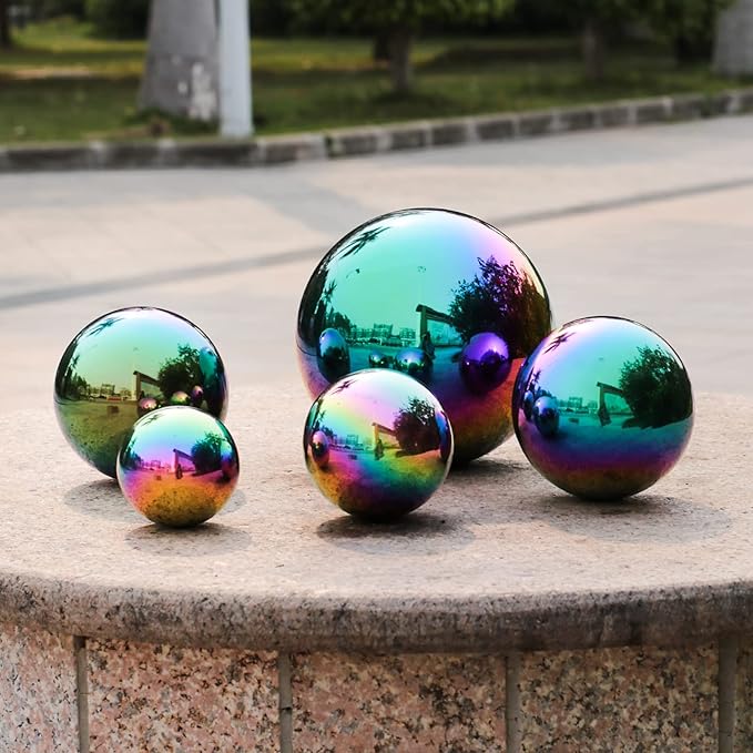 Rainbow Stainless Steel Gazing Ball,12inch Mirror Polished Hollow Ball