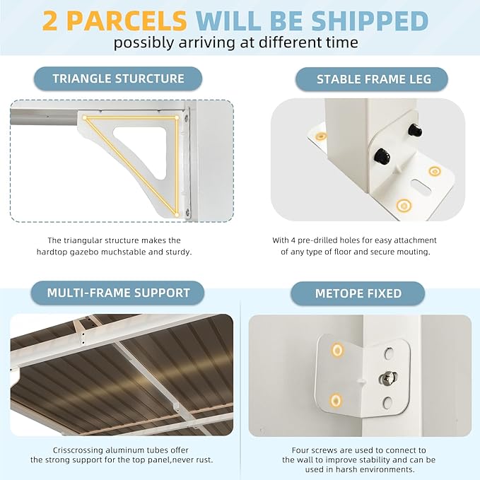 AECOJOY 14' x 10' Gazebo in White, Large Wall Mounted Gazebos on Clearance, Outdoor Patio Lean to Gazebo Metal Awnings for Decks, Patio, Porch, Backyard and More