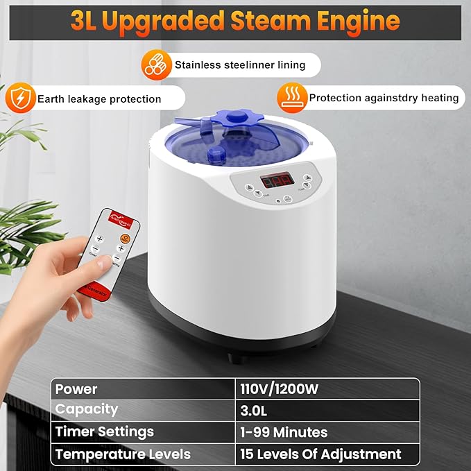 Infrared Sauna Box for Home, Portable Steam Saunas Indoor with 660nm Red Light Therapy Lamp, 3L Steamer, Folding Chair, Large Personal Full Body Sauna Spa Tent, 15 Levels