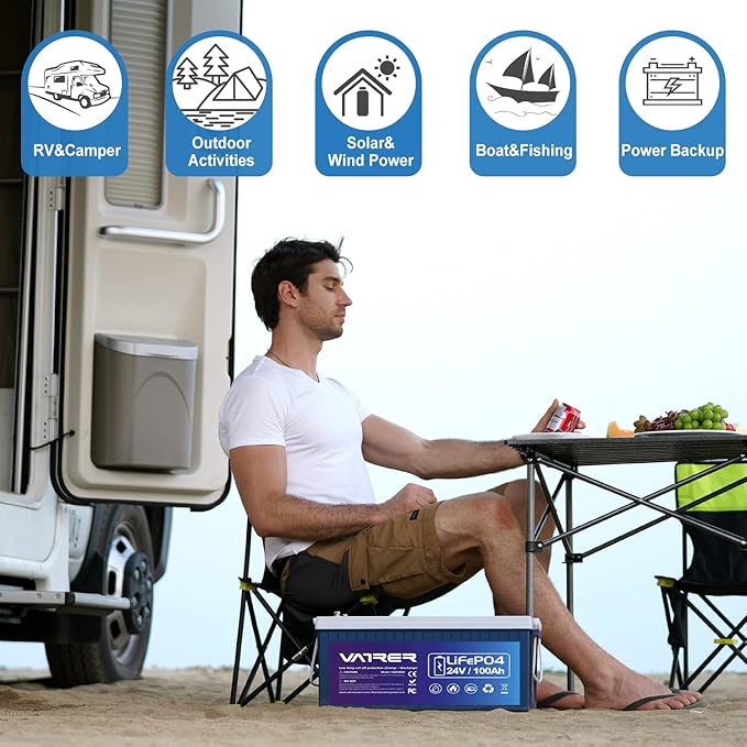 24V 100AH Bluetooth Low Temp Cutoff LiFePO4 Lithium Battery with 2560W, Built-in 100A BMS, 5000+ Cycles Rechargeable Deep Cycle Battery, for Camper, Solar Home and Off-Grid Applications