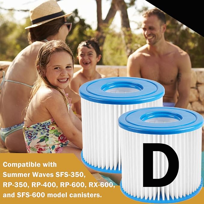 Type D Pool Filter Cartridge Replacement Compatible with Summer Waves P57100102, P57000104, Intex Type D, Summer Escapes Pool Filter, VII Filter, RX600 Above Ground Pools Pool Pump, 12 Pack