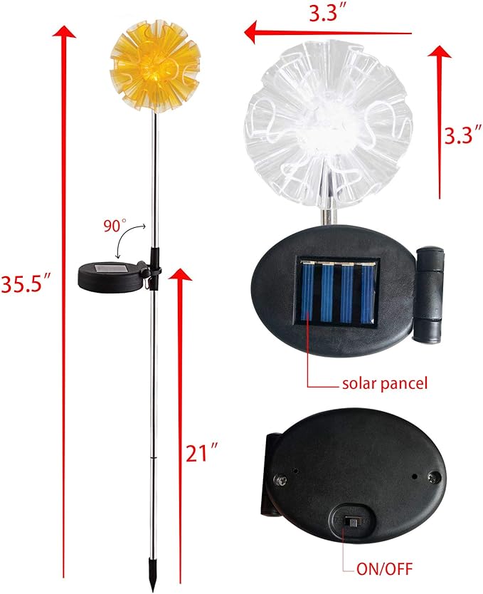 Outdoor Solar Powered LED Garden Light Landscape Lighting Waterproof Multi-color Color Changing Stake Light for Patio Yard Pathway Flowerbed Lawn Christmas Decorations Figurine Dandelion Pack of 2