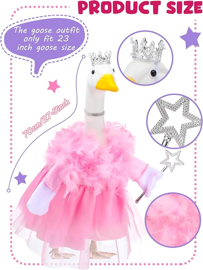 Outus Princess Goose Outfits Princess Skirt for Porch Goose 23 Inch Holiday Lawn Funny Geese Cloth for Princess Themed Birthday Parties Spring Baby Shower Yard Garden Outdoor Decor