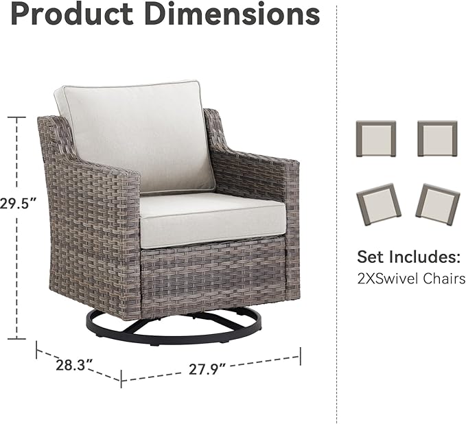 Outdoor Swivel Rocking Chair, Rocking Chair Outdoor with Stylish Armrests, Wicker Patio Chairs with Comfy Cushions for Garden Deck Porch