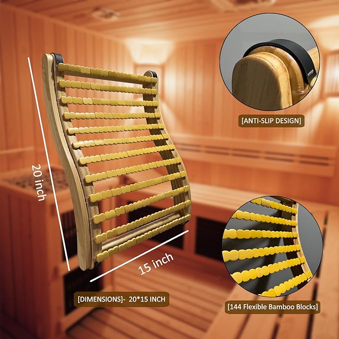 Soft and Flexible Sauna Backrest Made with Bamboo Blocks for Steam Sauna and Infrared Sauna, Non-Toxic Sauna Accessory