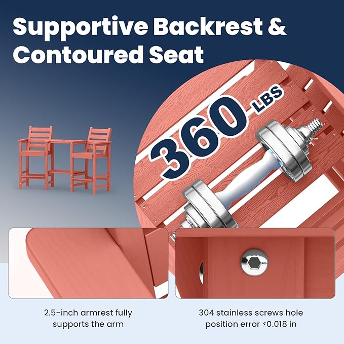 Tall Adirondack Chairs Set of 2, All Weather HDPE Poly Bar Height Balcony Adirondack Chair with Removable Double Connecting Trays, Outdoor Adirondack Barstools for Deck, Patio, Yard, Pool, Lawn