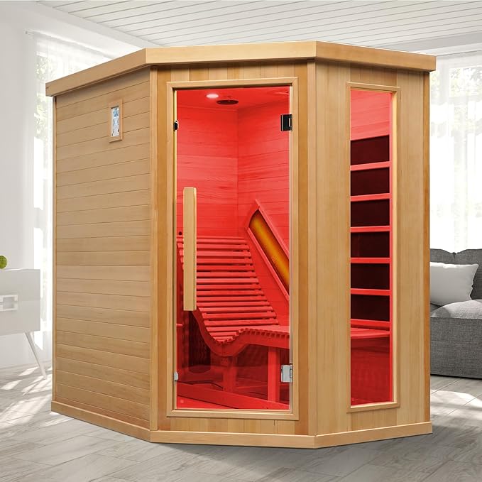 Infrared Sauna Room with Recliner, One Person Infrared Sauna Home, 220V,2300W, 4 Heating Tubes, 4 Carbon Crystal Heating Panel, Bluetooth Speakers, 7 Color Light, Oxygen Bar(Open Door Right )