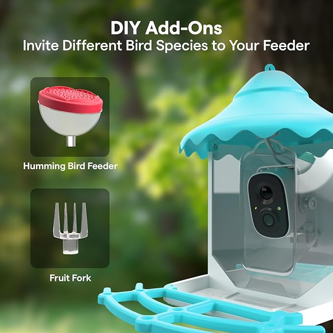 BirdsView Solar Powered Bird Feeder with 2K Ai Camera, Hummingbird Feeder, Bird House Camera, Live Alerts & Species Recognition â Gift for Bird Lovers