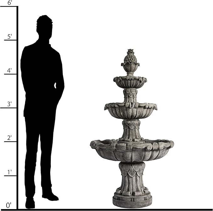 58.3" 3-Tier Outdoor Freestanding Water Fountain - Classic Leaf Design, Large Bird Bath with Pump - Ideal for Yard, Lawn and Garden Décor