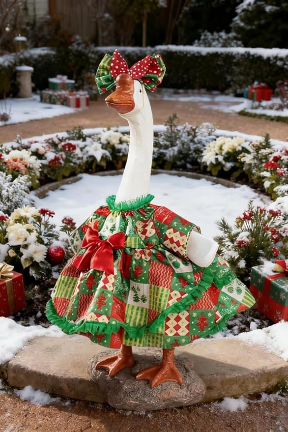 Christmas Porch Goose Outfit - 23" Goose Costume Festive Outfit for Cement Plastic Goose Statue – Funny Outdoor Decor,Lawn Yard Decor,Patio & Christmas Garden