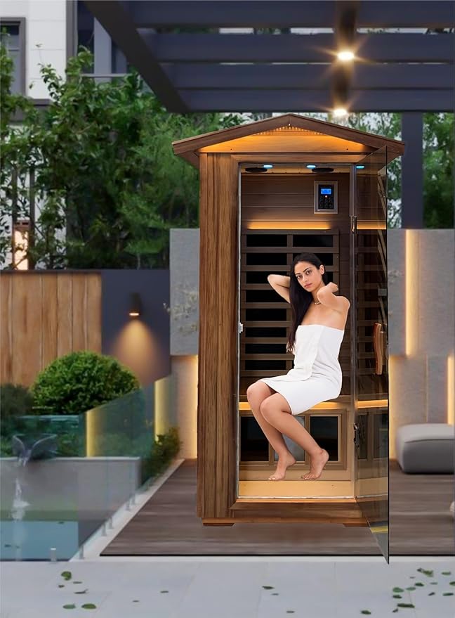Red Cedar 1 Person Outdoor Ultra-Low Emf(0.5mg) Infrared Sauna, Multi-Person Home Sauna Spa, 1 Person Outdoor Sauna, Personal Indoor Sauna (Red Cedar Personal Outdoor Sauna)