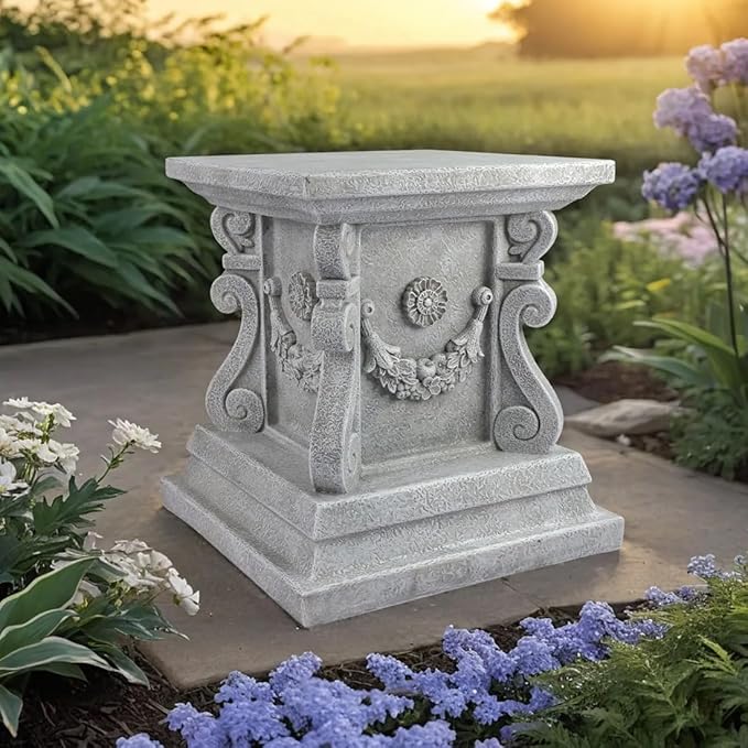 Outdoor Garden Classic Plinth Base Statue Riser,Garden Pedestal Stand For Sculptures, Plant,Flower Pots Decor, Large 12 Inch Tall.