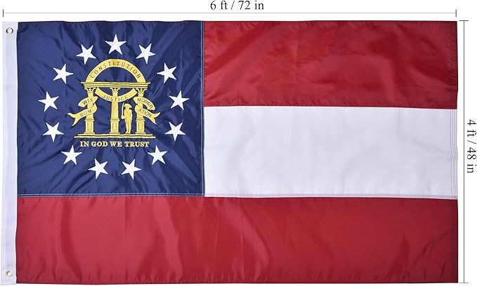 Georgia State Flag 4x6 Ft Deluxe Full Embroidered Premium Polyester Durable GA Outside Flag with Sewn Stripes and Brass Grommets for Indoor/Outdoor
