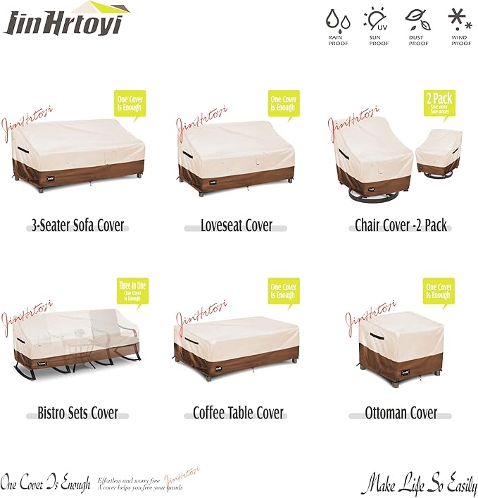 3-seater Outdoor Couch Cover,93"Wx40"Dx35"H Patio Sofa Cover,100% Waterproof Heavy Duty Patio Furniture Covers,Beige&Brown