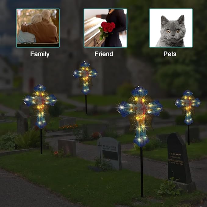 WAIU Solar Cross Garden Light,Grave Decorations,Golden Angel Wings,for Remembrance Gifts,Christmas Yard Decor Outdoor