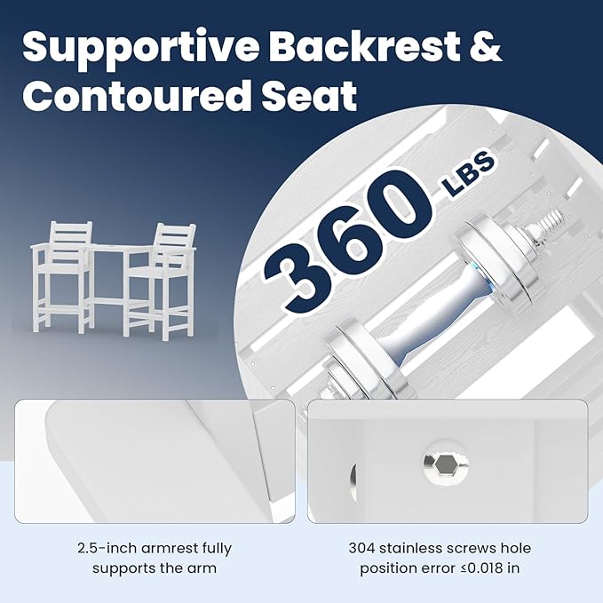 Tall Adirondack Chairs Set of 2, All Weather HDPE Poly Bar Height Balcony Adirondack Chair with Removable Double Connecting Trays, Outdoor Adirondack Barstools for Deck, Patio, Yard, Pool, Lawn