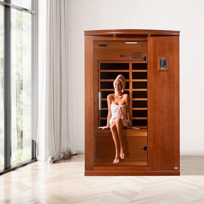 DYNAMIC SAUNAS Venice Elite 2-Person Ultra Low EMF FAR Infrared Sauna with Red Light Therapy & Bluetooth Speakers | Personal Indoor Dry Heat Sauna for Home & Gym – Made from Canadian Hemlock