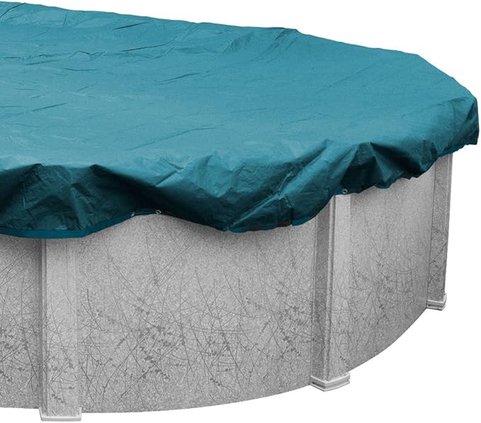 Pool Mate 12 x 24 ft Deluxe Blue Winter Oval Pool Cover for Above Ground Pools, 4 ft Overlap (16 x 28 ft Cover Size), Solid 10 x 10 Scrim, 2.91 oz/yd2, 12-Year Warranty, Style: 581224-4