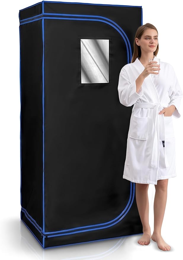 1 Person Portable Full Spectrum Infrared Sauna, Full Size Tent with Remote Control,1300W Fast Heating, Foldable Chair & LED Therapy Light, Home Spa for Relaxation ( L 31.5” x W 31.5” x H 70.9”)