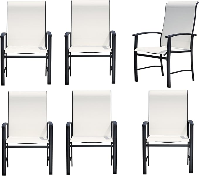 Outdoor Dining Chairs Set of 6, Stackable Patio Chairs with Metal Frame & Textilene Fabric, Perfect for Patio Garden Deck, Oyster