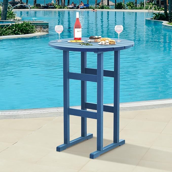 Sundale Outdoor Adirondack Round Bar Table, 39 Inch Height Patio Large Pub Table for 4, All Weather HDPE High Top Bistro Counter Table for Outside Deck Porch Balcony Poolside, Navy Blue