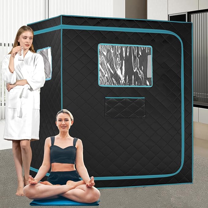 Smartmak Full Size Steam Sauna Tent, Portable Whole Body Home Spa Room, 1 or Two Person Large Space, Steamer NOT Included (47.28" x 35.46" x 63" Blackgreen)